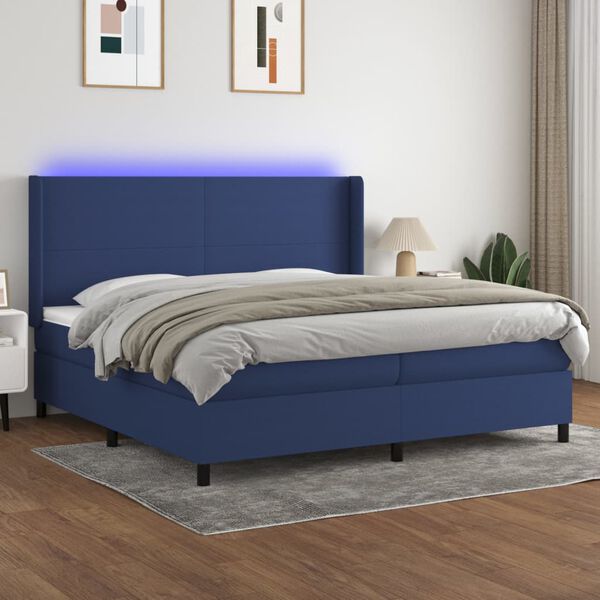 vidaXL Cama box spring c/ colch&atilde;o e LED 200x200 cm tecido azul