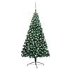 vidaXL Meia &aacute;rvore Natal artificial pr&eacute;-iluminada c/ bolas verde