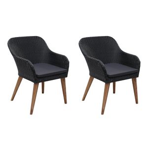 vidaXL Cadeiras de exterior c/ almofad&otilde;es 2 pcs vime PE preto