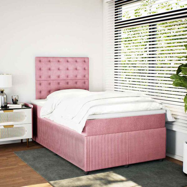 vidaXL Cama boxspring com colch&atilde;o 120x190 cm veludo rosa