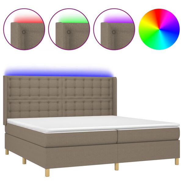 vidaXL Cama box spring colch&atilde;o/LED 200x200cm tecido cinza-acastanhado