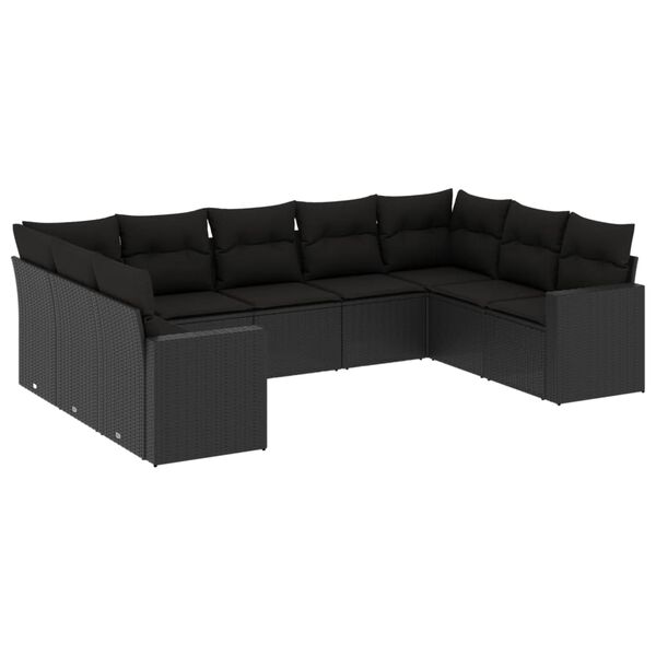 vidaXL 9 pcs conjunto de sof&aacute;s p/ jardim c/ almofad&otilde;es vime PE preto