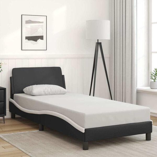 vidaXL Estrutura de cama Dover couro artif. 80x200 cm preto/branco