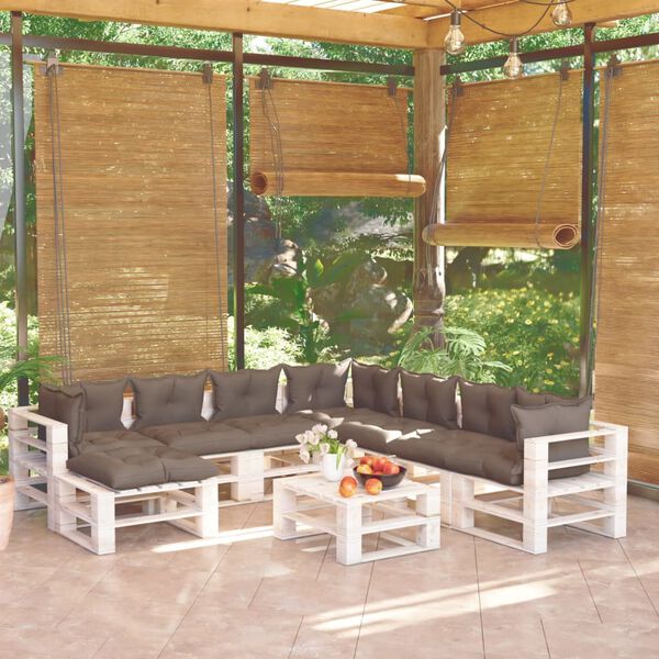 vidaXL Conjunto lounge de paletes p/ jardim 9 pcs c/ almofad&otilde;es pinho