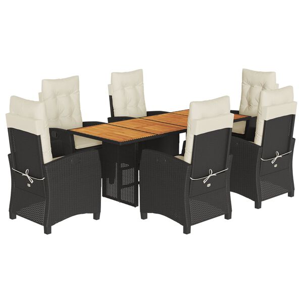 vidaXL 7 pcs conjunto de jantar p/ jardim c/ almofadões vime PE cinza