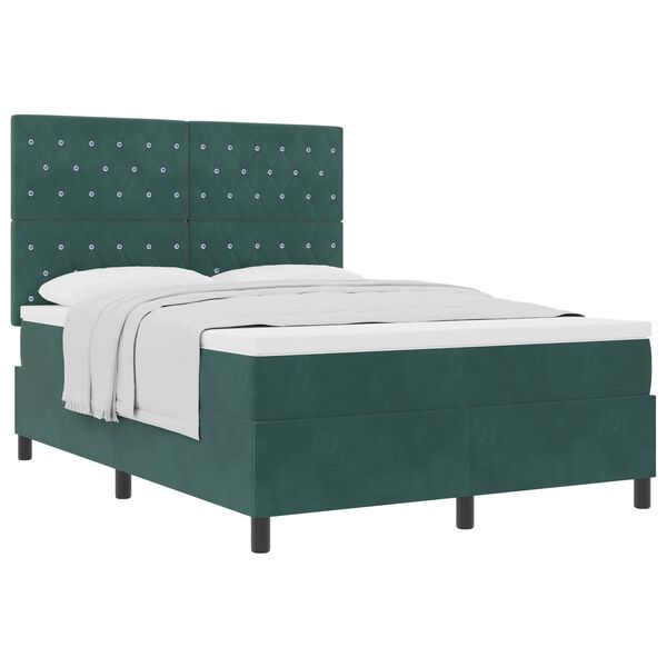 vidaXL Cama Box com colch&atilde;o Verde Escuro 160 x 200 cm tecido