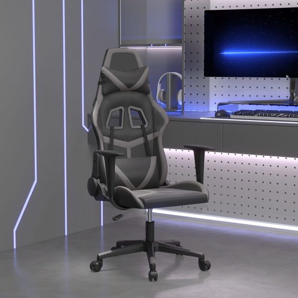 vidaXL Cadeira gaming couro artificial preto e cinzento