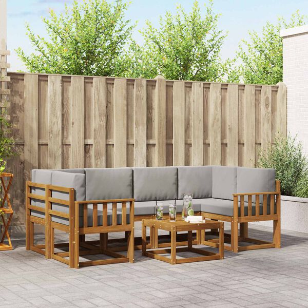 vidaXL Conjunto de Sof&aacute;s para Exterior 7 pcs Cinza Natural e Claro