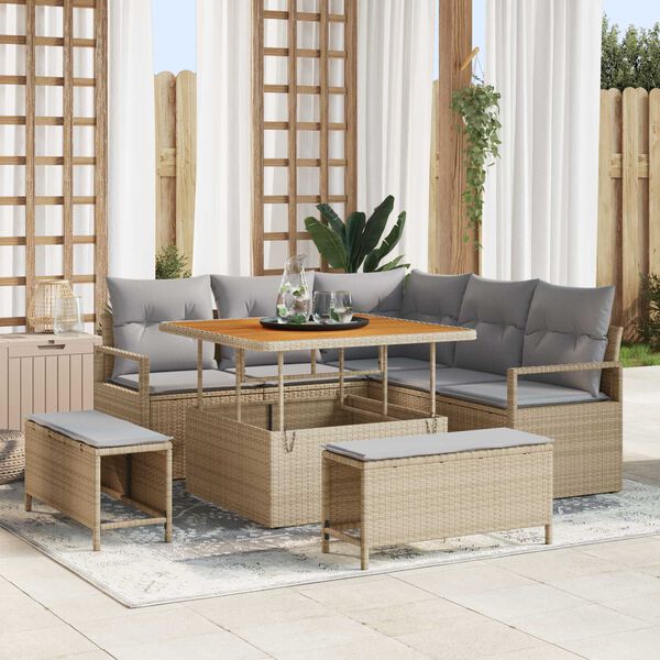 vidaXL Conjunto de Sof&aacute; de Jardim 8 pcs Bege Rattan Sint&eacute;tico