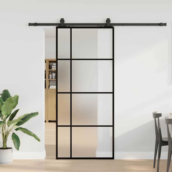 vidaXL Porta deslizante c/ conj. ferragens 90x205cm vidro ESG preto