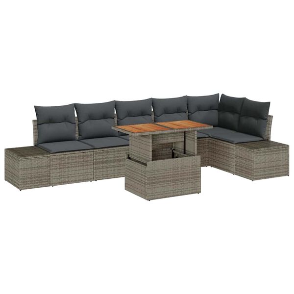 vidaXL Conjunto de Sof&aacute; de Jardim 7 pcs Cinzeto Rattan Sint&eacute;tico