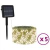 vidaXL Luzes solares 5pcs 5x200 LED p/ interior/exterior branco quente