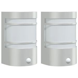 vidaXL Candeeiros parede p/ exterior c/ sensor 2pcs a&ccedil;o inox. prateado