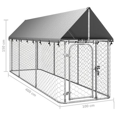 vidaXL Canil de exterior com telhado 400x100x150 cm