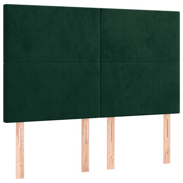vidaXL Cabeceira de cama c/ LED veludo 144x5x118/128 cm verde-escuro