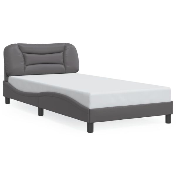 vidaXL Estrutura de cama sem colch&atilde;o Hvar 100x200cm couro artificial cinzento
