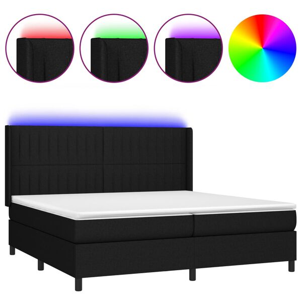 vidaXL Cama box spring c/ colch&atilde;o e LED 200x200 cm tecido preto
