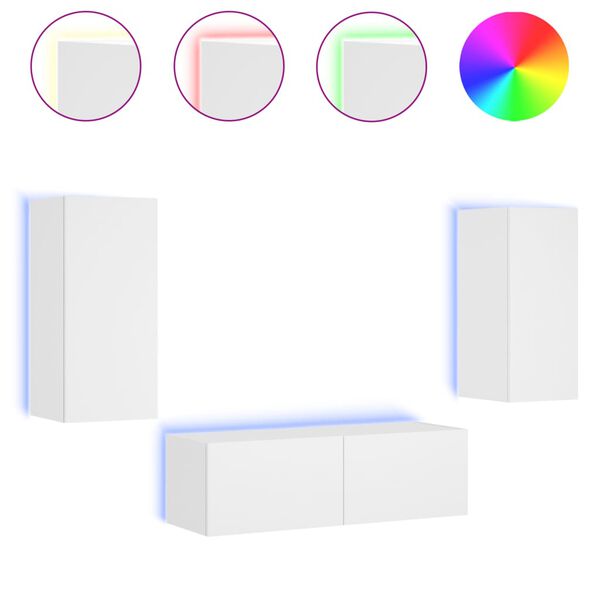 vidaXL 3 pcs m&oacute;veis de parede para TV com luzes LED branco