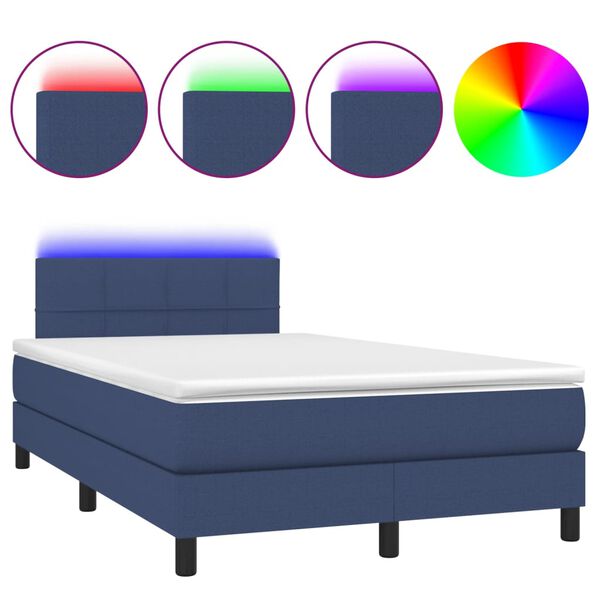 vidaXL Cama box spring c/ colch&atilde;o e LED 120x190 cm tecido azul