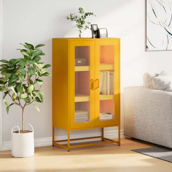 vidaXL Aparador alto 68x39x123 cm aço amarelo mostarda