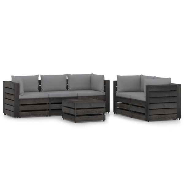 vidaXL 6 pcs conj. lounge jardim + almofad&otilde;es madeira impreg. cinzento
