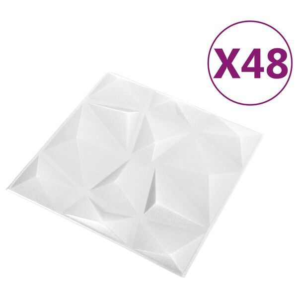 vidaXL Pain&eacute;is de parede 48 pcs Branco Diamante 50 x 50 cm Espuma XPS