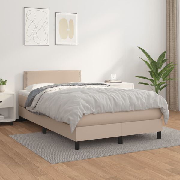 vidaXL Cama boxspring c/ colch&atilde;o 120x190cm couro artificial cappuccino