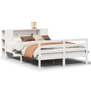 vidaXL Cama com estante sem colch&atilde;o 150x200 cm pinho maci&ccedil;o branco
