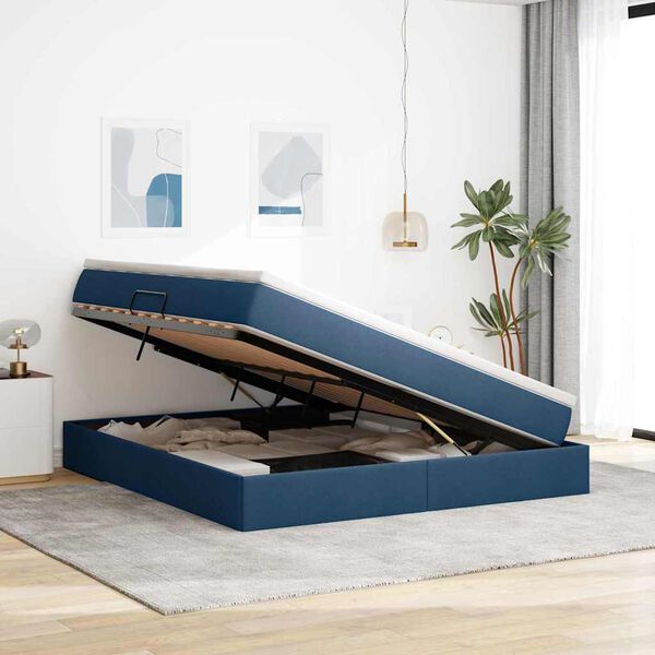 vidaXL Cama com arruma&ccedil;&atilde;o e colch&atilde;o Azul 160 x 200 cm Poli&eacute;ster