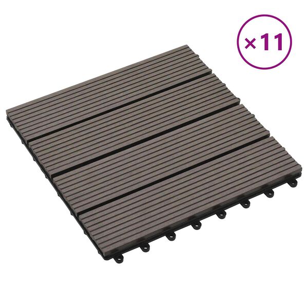 vidaXL Telha de Deck 11 pcs Marrom Escuro 30 x 30 cm WPC