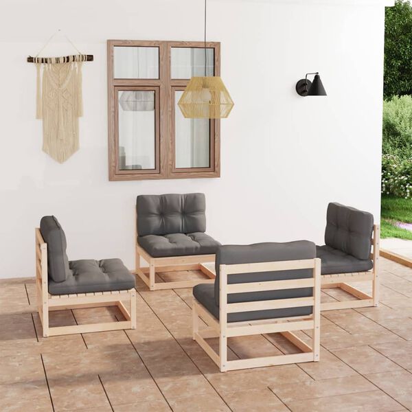 vidaXL 4 pcs conjunto lounge de jardim com almofad&otilde;es pinho maci&ccedil;o