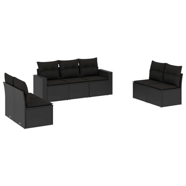 vidaXL 7 pcs conjunto de sof&aacute;s p/ jardim c/ almofad&otilde;es vime PE preto