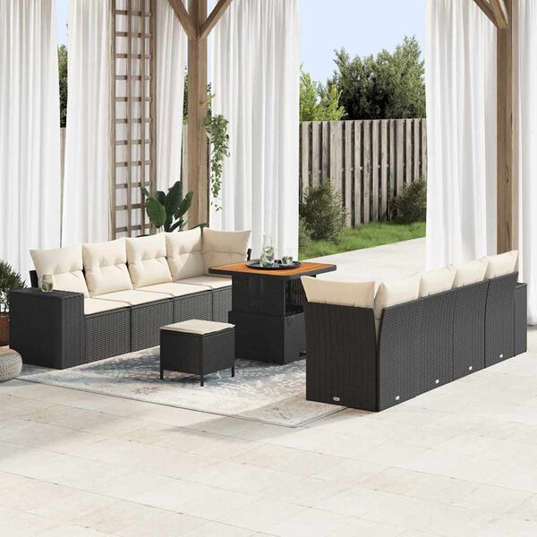 vidaXL Conjunto de Sof&aacute; de Jardim 11 pcs Preto e Creme vime PE