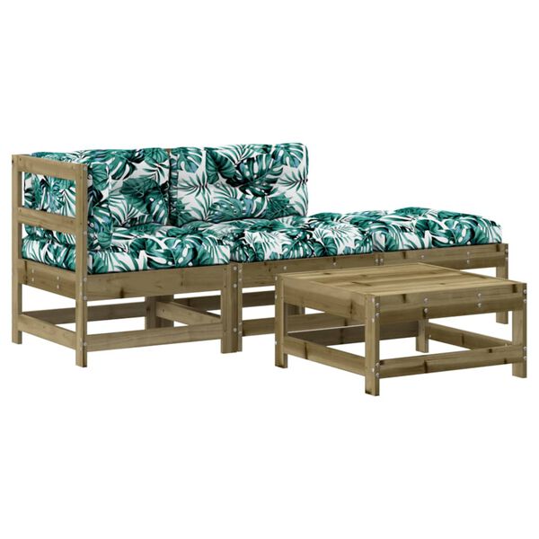 vidaXL 4 pcs conjunto lounge de jardim c/ almofad&otilde;es pinho impregnado