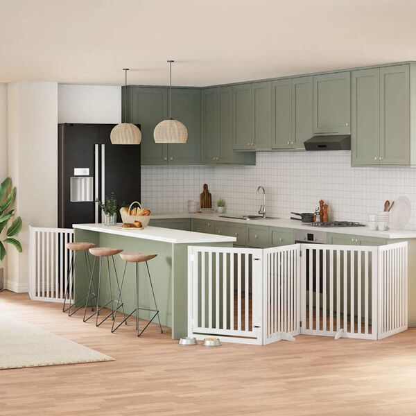 vidaXL Port&atilde;o p/ c&atilde;es com porta dobr&aacute;vel 6 pain&eacute;is 480 cm &aacute;lamo branco