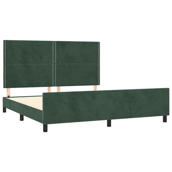 vidaXL Estrutura de cama c/ cabeceira 180x200 cm veludo verde-escuro