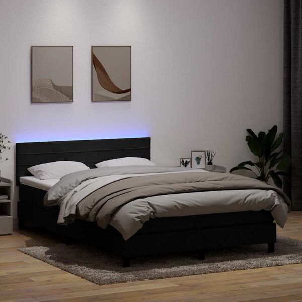 vidaXL Cama box spring c/ colch&atilde;o e LED 160x220 cm veludo preto