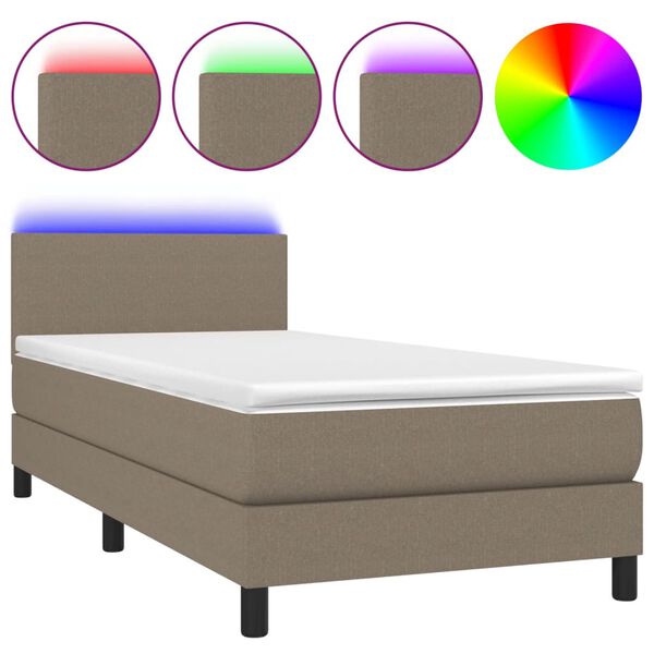 vidaXL Cama box spring + colch&atilde;o/LED 80x200cm tecido cinza-acastanhado