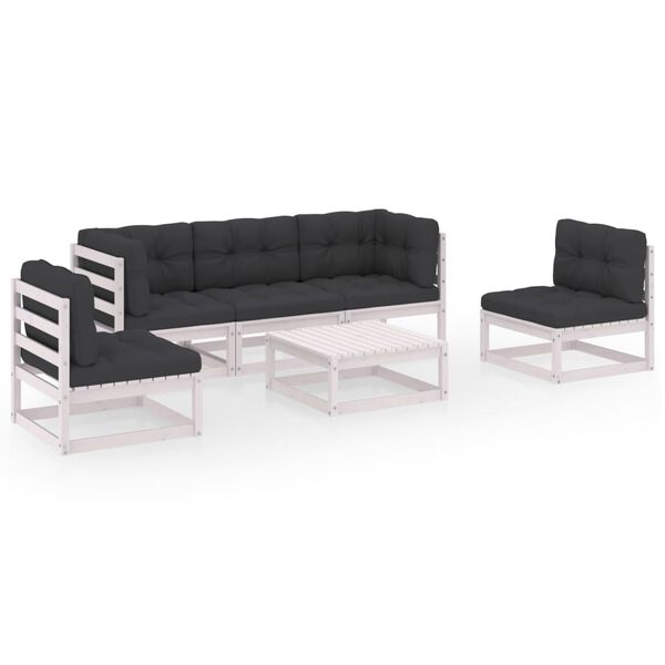 vidaXL 6 pcs conjunto lounge de jardim com almofad&otilde;es pinho maci&ccedil;o