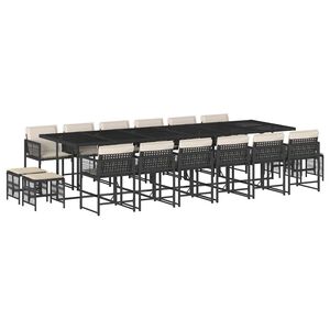 vidaXL 17 pcs conjunto de jantar p/ jardim c/ almofad&otilde;es vime PE preto