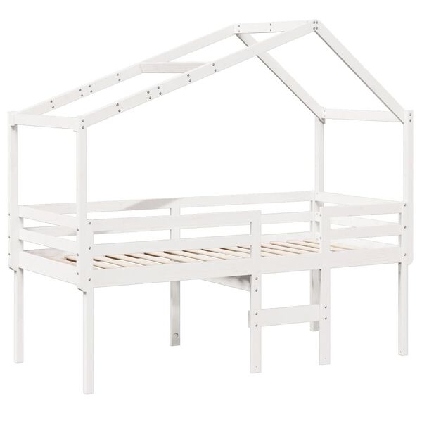vidaXL Cama alta com telhado 90x200 cm pinho maci&ccedil;o branco
