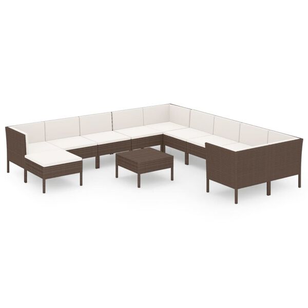 vidaXL 12 pcs conjunto lounge jardim c/ almofad&otilde;es vime PE castanho