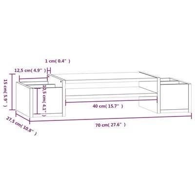 vidaXL Suporte para monitor 70x27,5x15 cm madeira de pinho maciça