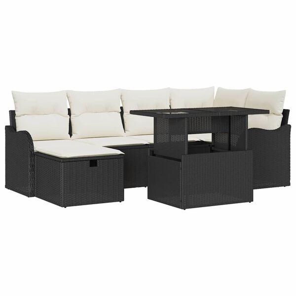 vidaXL Conjunto de Sof&aacute; de Jardim 7 pcs Preto Rattan Sint&eacute;tico