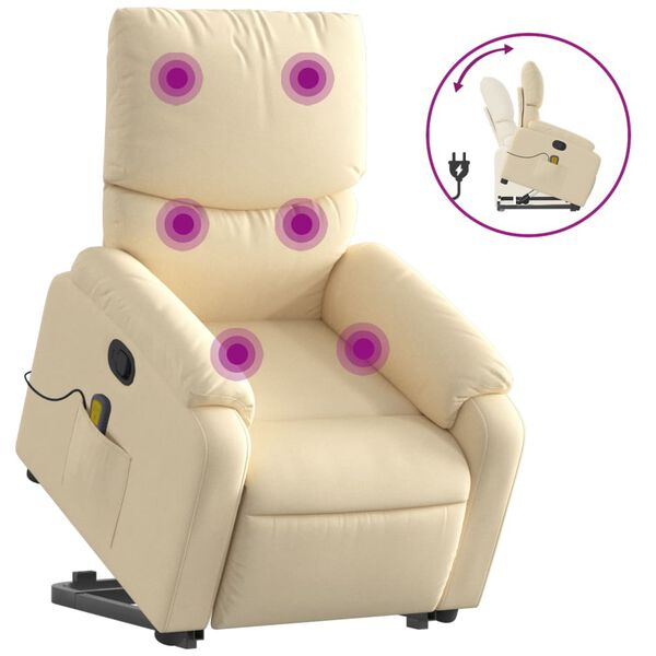 vidaXL Poltrona elevat&oacute;ria de massagens tecido cor creme
