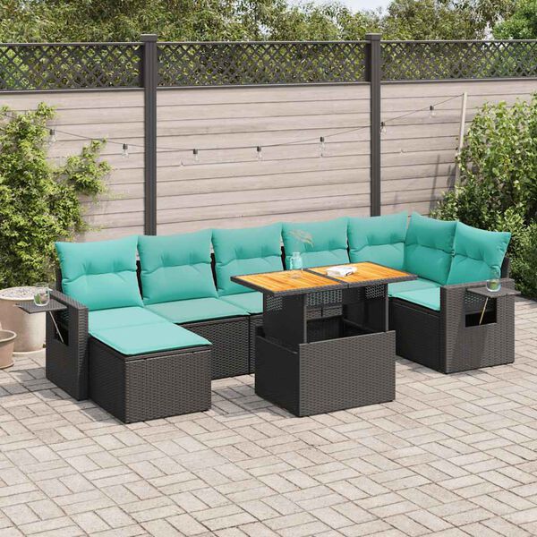 vidaXL 8 pcs conjunto sof&aacute;s de jardim com almofad&otilde;es vime PE preto