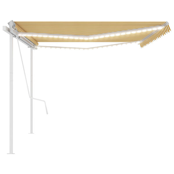 vidaXL Toldo autom&aacute;tico c/ LED e sensor de vento 5x3,5m amarelo/branco