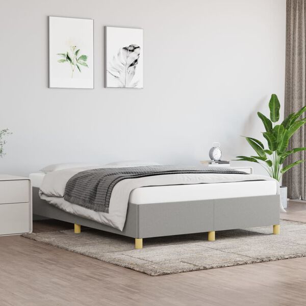 vidaXL Estrutura de cama sem colch&atilde;o cinza claro 135x190cm tecido