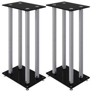 vidaXL Suportes colunas 2 pcs vidro temperado 4 pilares preto/prateado
