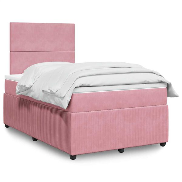 vidaXL Cama boxspring com colch&atilde;o 120x200 cm veludo rosa